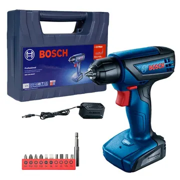 Furadeira e Parafusadeira Bosch GSR 1000 a Bateria 12V 1/4" com Carregador, 10 Bits e Extensor Universal